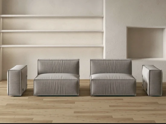 Modernes, modulares U-förmiges Sofaset aus Samtstoff und Leder im italienischen Stil, Wohnzimmermöbel für das Heimhotel